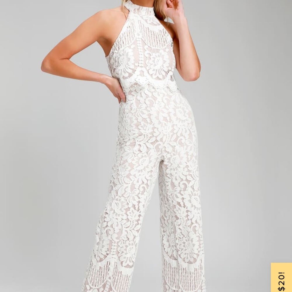 Lulus Britney White Lace Halter Jumpsuit